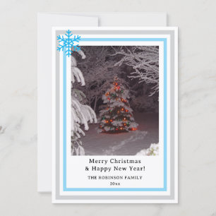 Blue Snowflakes Christmas Tree Lights INSERT PHOTO Holiday Card