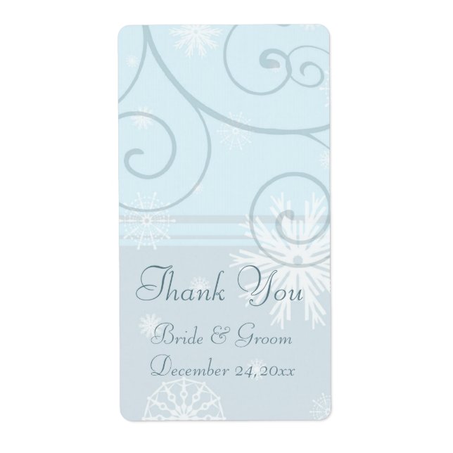 Blue Snowflakes Christmas Wedding Labels (Front)