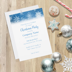 Blue Snowflakes Classic White Snow Christmas Party Invitation