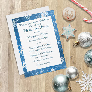 Blue Snowflakes Classic White Snow Christmas Party Invitation