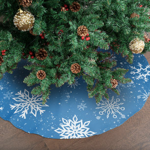 Blue Snowflakes Classic Winter White Snow Brushed Polyester Tree Skirt