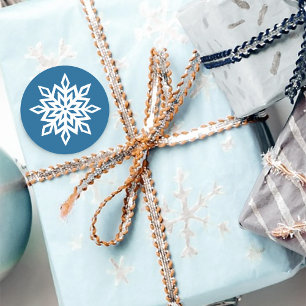 Blue Snowflakes Classic Winter White Snow Round Sticker