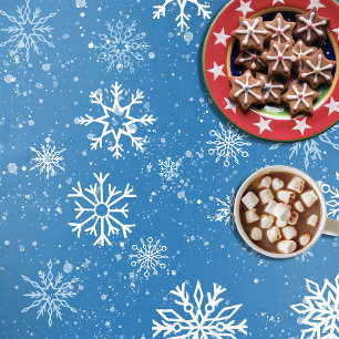 Blue Snowflakes Classic Winter White Snow Tablecloth