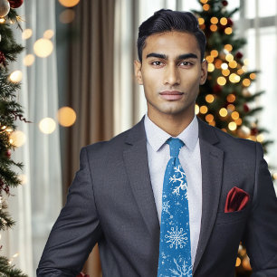 Blue Snowflakes Classic Winter White Snow Tie