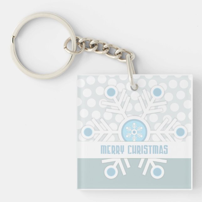 Blue Snowflakes Contemporary Keychain (Front)