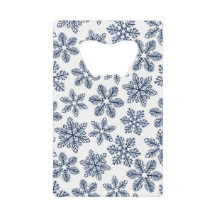Blue snowflakes credit card bottle opener