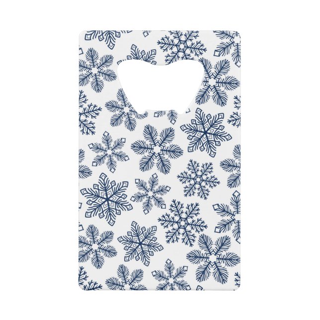 Blue snowflakes credit card bottle opener (Front)