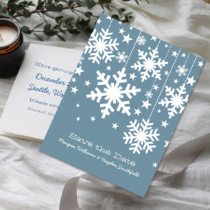 Blue Snowflakes et Stars Enregistrer la date Carte