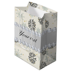 Blue Snowflakes Gold Stars Silver Diamonds Medium Gift Bag