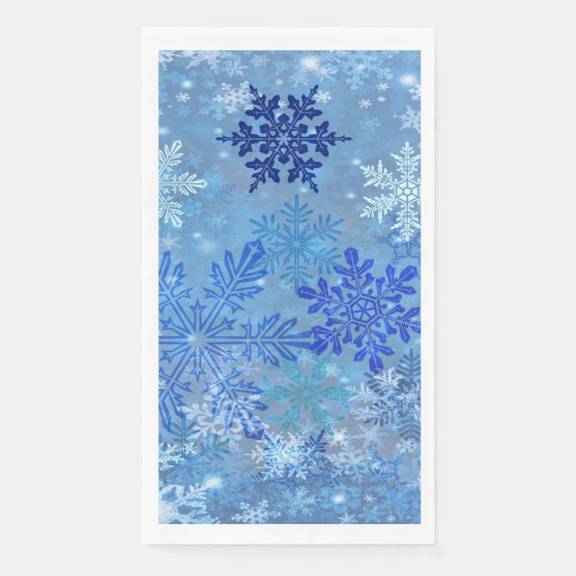 Blue Snowflakes Guest Towel Napkins (Front)
