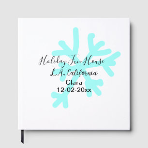 Blue snowflakes holiday camping house place date guest book