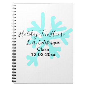 Blue snowflakes holiday camping house place date notebook