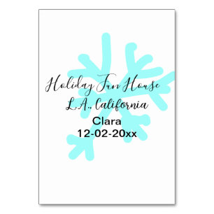 Blue snowflakes holiday camping house place date table number