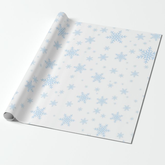 Blue Snowflakes in White Wrapping Paper (Unrolled)