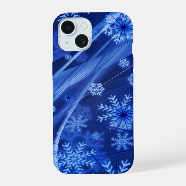 Blue Snowflakes iPhone 15 Case (Back)