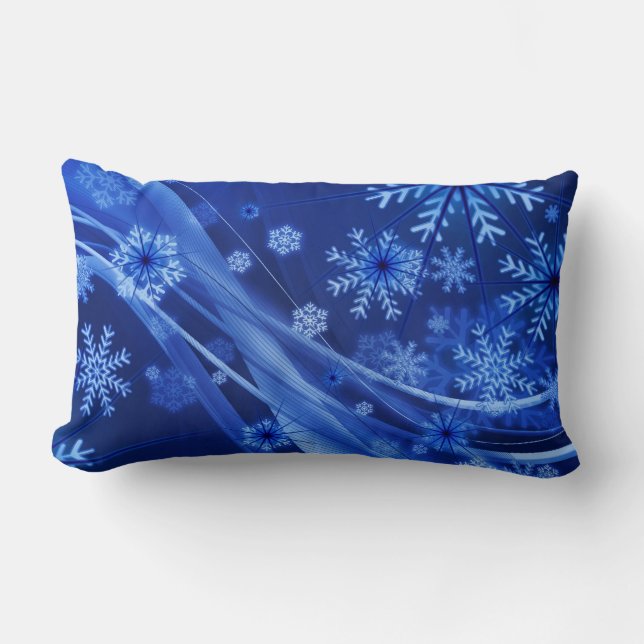 Blue Snowflakes Lumbar Pillow (Front)