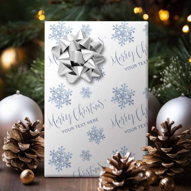 Blue Snowflakes Merry Christmas Calligraphy Custom Wrapping Paper (Blue Snowflakes Merry Christmas Calligraphy Custom Wrapping Paper)