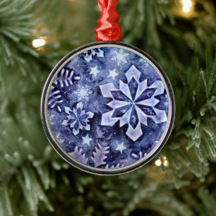 Blue Snowflakes Metal Ornament