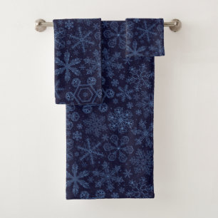 Blue Snowflakes on blue Bath Towel Set