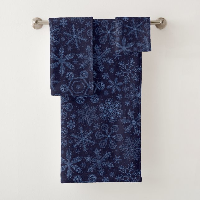 Blue Snowflakes on blue Bath Towel Set (Insitu)