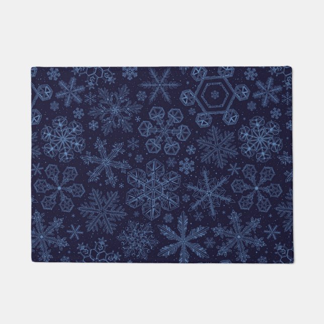 Blue Snowflakes on blue Doormat (Front)