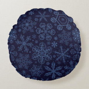 Blue Snowflakes on blue Round Pillow