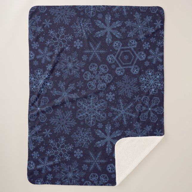 Blue Snowflakes on blue Sherpa Blanket (Front)