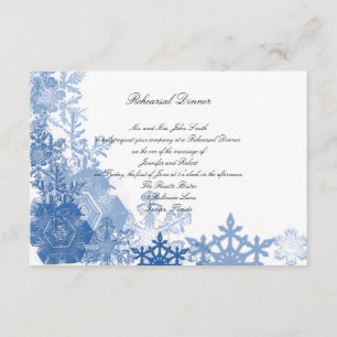 Blue Snowflakes on White Wedding Rehearsal Dinner Invitation