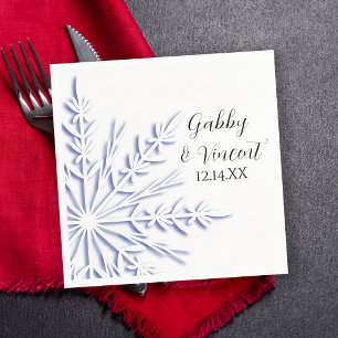 Blue Snowflakes on White Winter Wedding Napkin