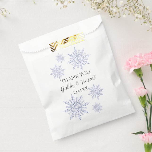 Blue Snowflakes on White Winter Wedding Thank You Favour Bag (Sealed)