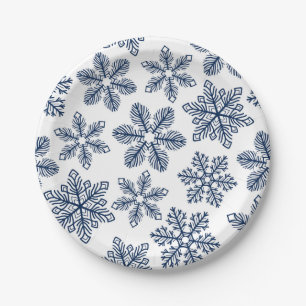 Blue snowflakes paper plate