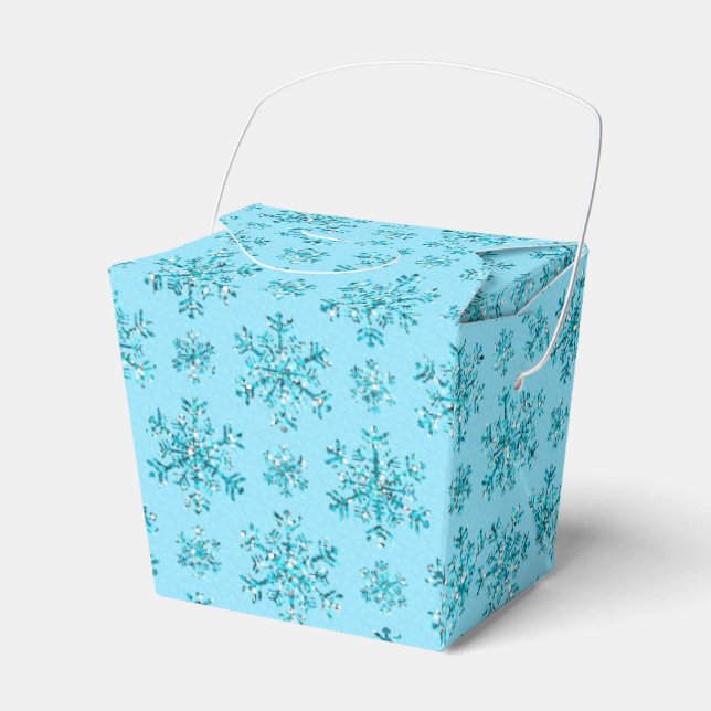 Blue Snowflakes-PARTY FAVOR BOXES, take out Favor Box (Front Side)
