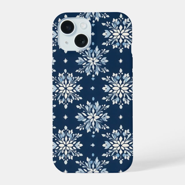 Blue Snowflakes Pattern iPhone 15 Case (Back)