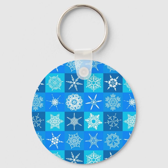 Blue Snowflakes Pattern Keychain (Front)