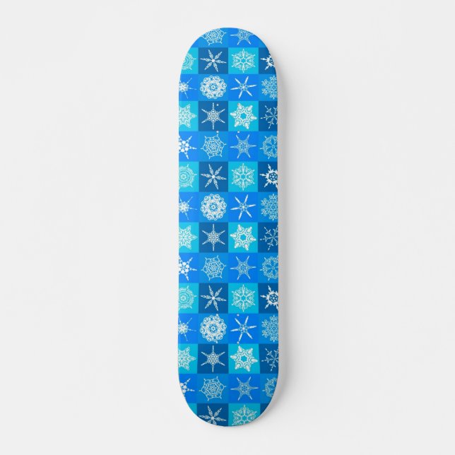 Blue Snowflakes Pattern Skateboard (Front)