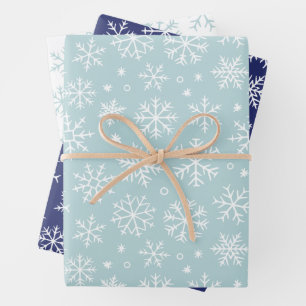 Blue Snowflakes Pattern Wrapping Paper Sheet