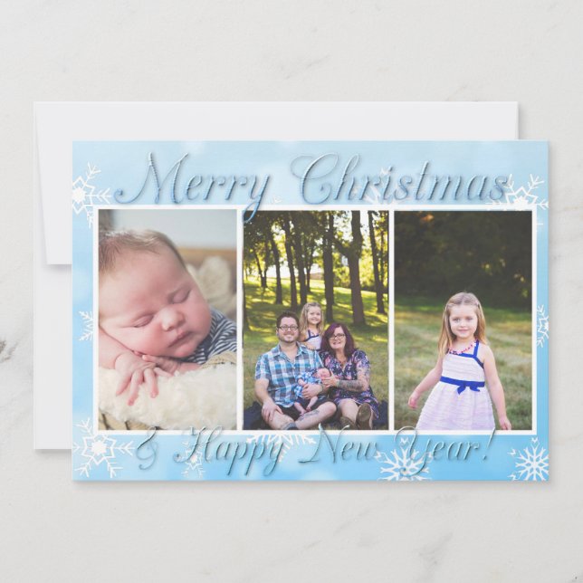 Blue Snowflakes Personalize Photo Christmas Holiday Card (Front)