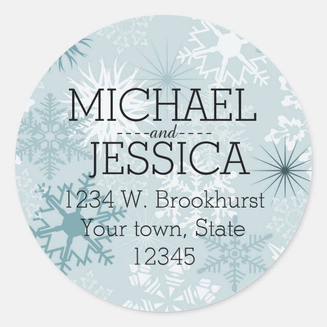 Blue Snowflakes Personalized Classic Round Sticker (Front)