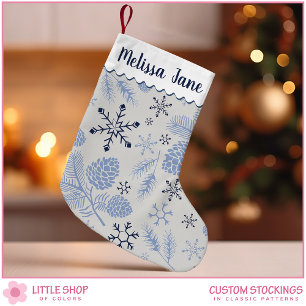 Blue Snowflakes Pinecones Customizable Monogram Small Christmas Stocking