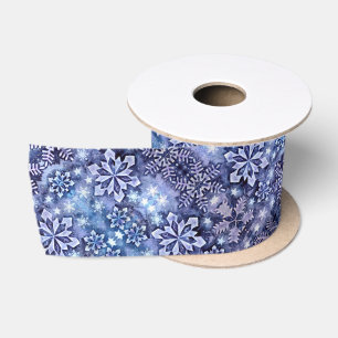 Blue Snowflakes Satin Ribbon