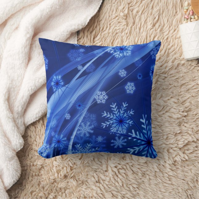 Blue Snowflakes Throw Pillow (Blanket)
