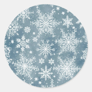 Blue Snowflakes Watercolor Winter Holiday Classic Round Sticker