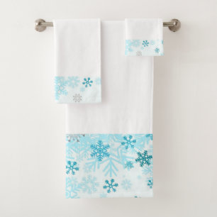 Blue Snowflakes White Bathroom Towel Set