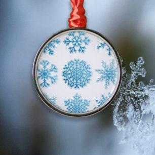 Blue Snowflakes White Christmas  Metal Ornament