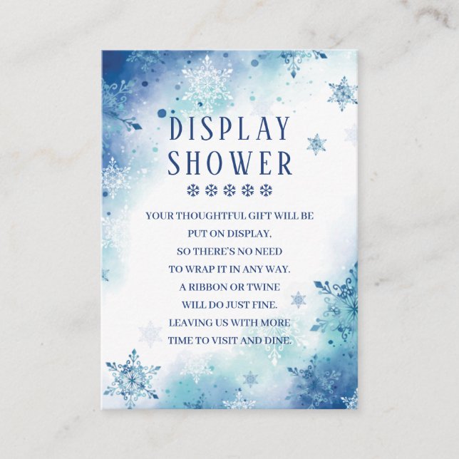 Blue Snowflakes Winter Baby Shower Display Shower  Enclosure Card (Front)