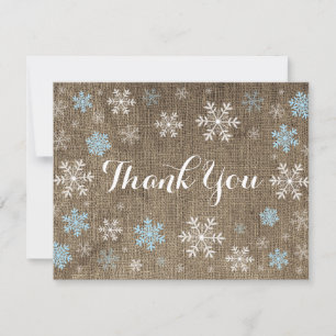 Blue Snowflakes Winter Burlap Thank You Card