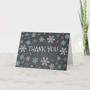 Blue Snowflakes Winter Chalkboard Thank You Card