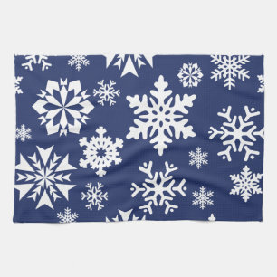 Blue Snowflakes Winter Christmas Holiday Pattern Kitchen Towel