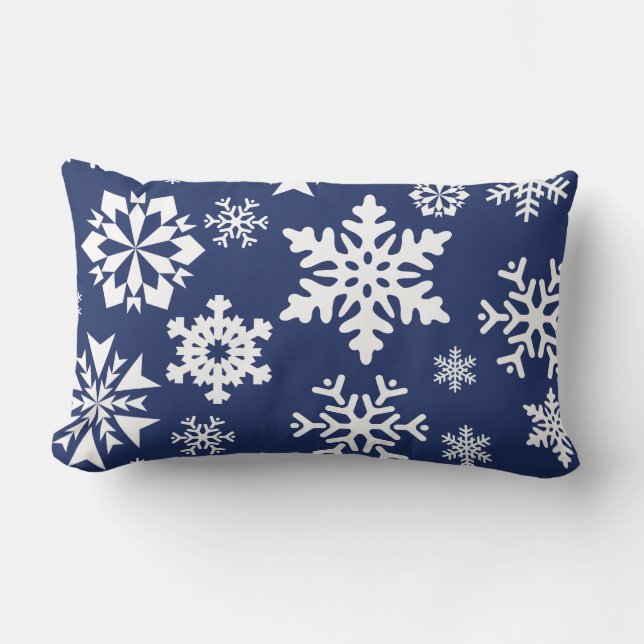 Blue Snowflakes Winter Christmas Holiday Pattern Lumbar Pillow (Front)