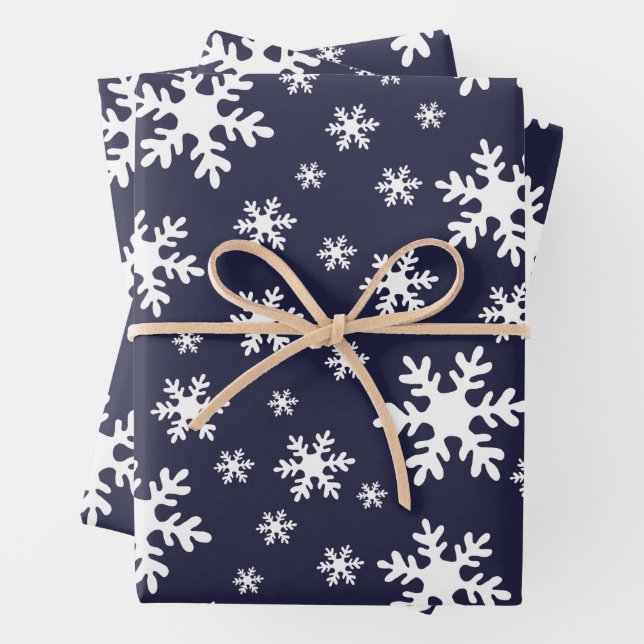 Blue Snowflakes Winter Christmas Holidays Wrapping Paper Sheet (In situ)